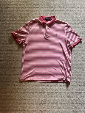 Polo by Ralph Lauren Men’s Pink & White Striped Polo Shirt
